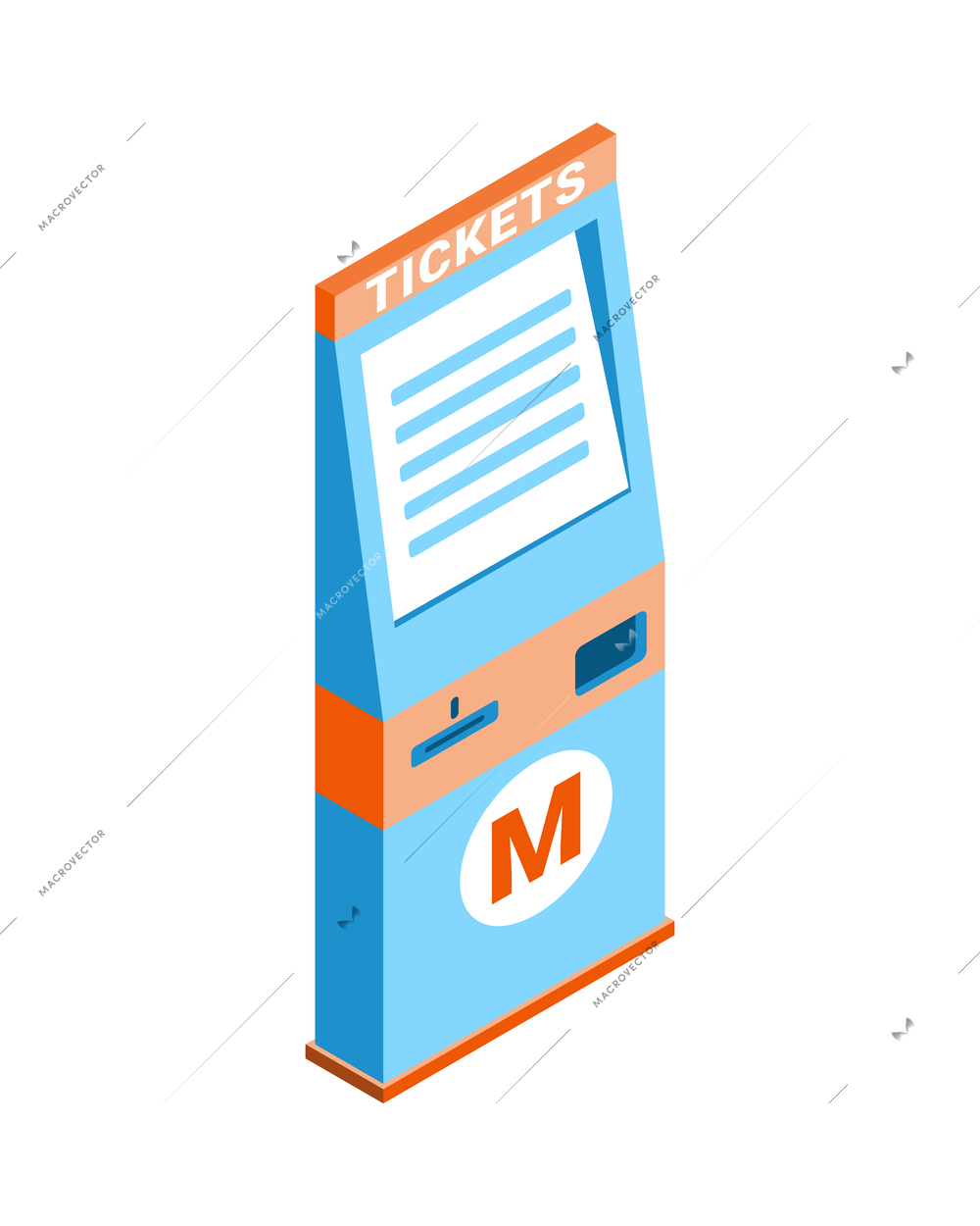 Metro isometric composition with isolated image of ticket machine selling subway passes vector illustration