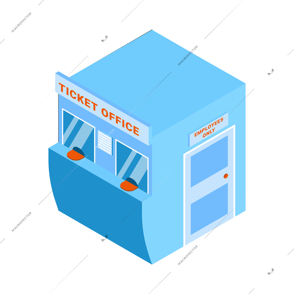 Metro isometric composition with isolated image of ticket office booth selling subway passes vector illustration