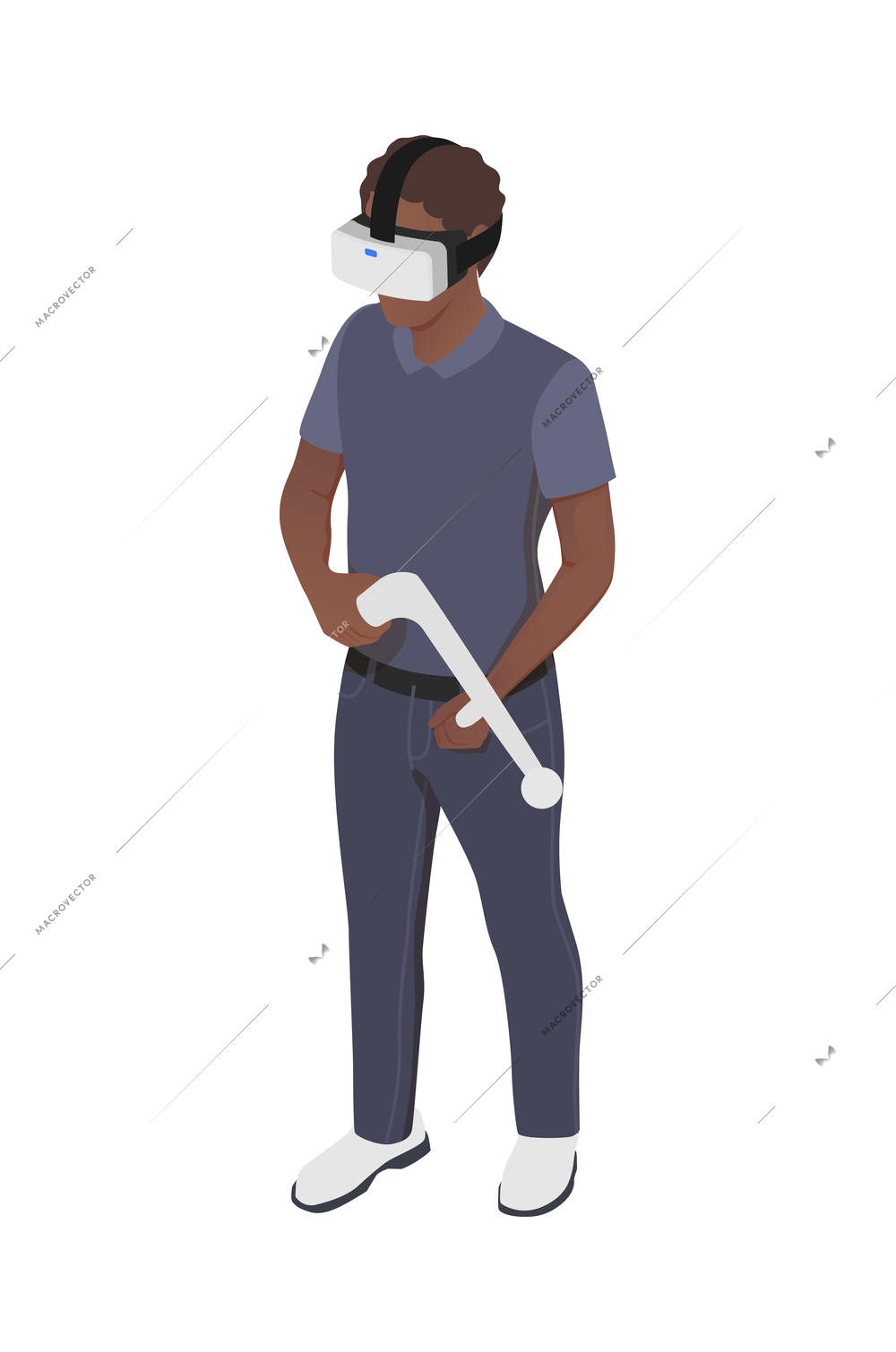 Virtual augmented reality isometric composition with male character in vr helmet holding toy gun vector illustration