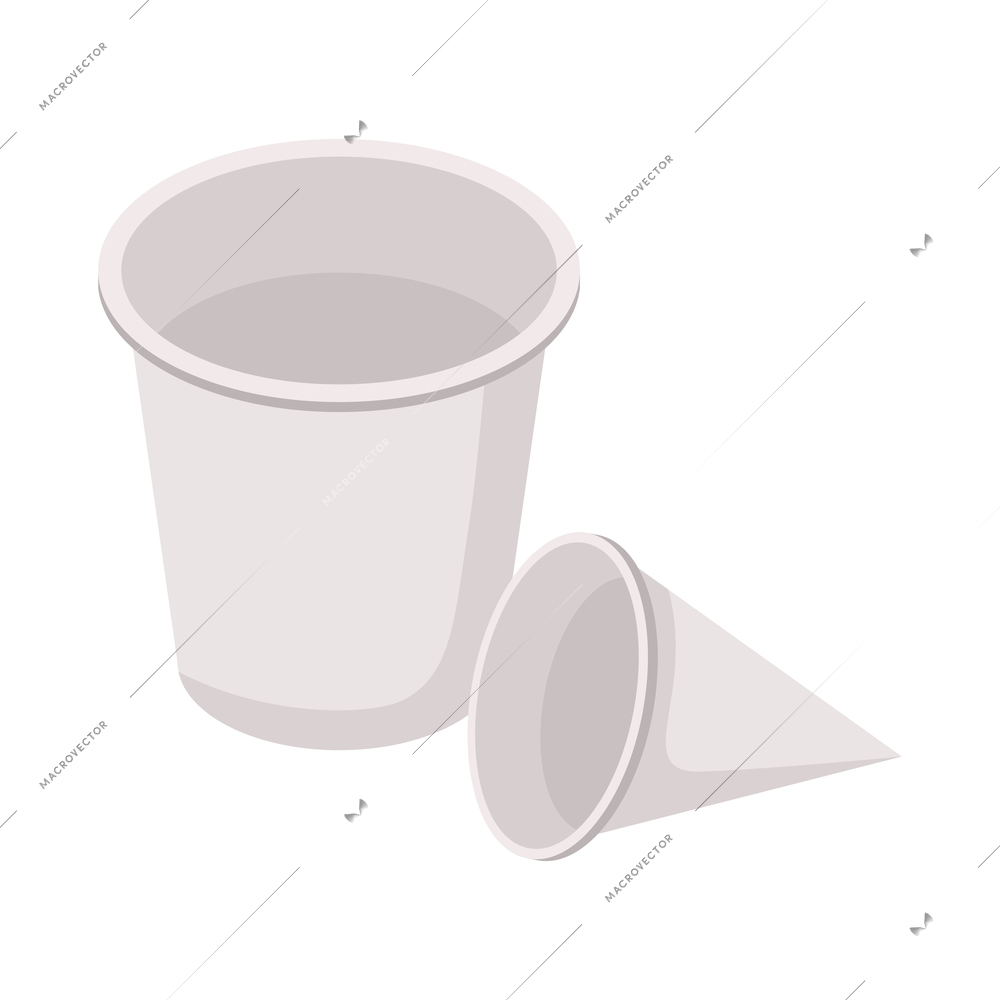 Isometric paper factory production composition with isolated images of paper cups of different shape vector illustration