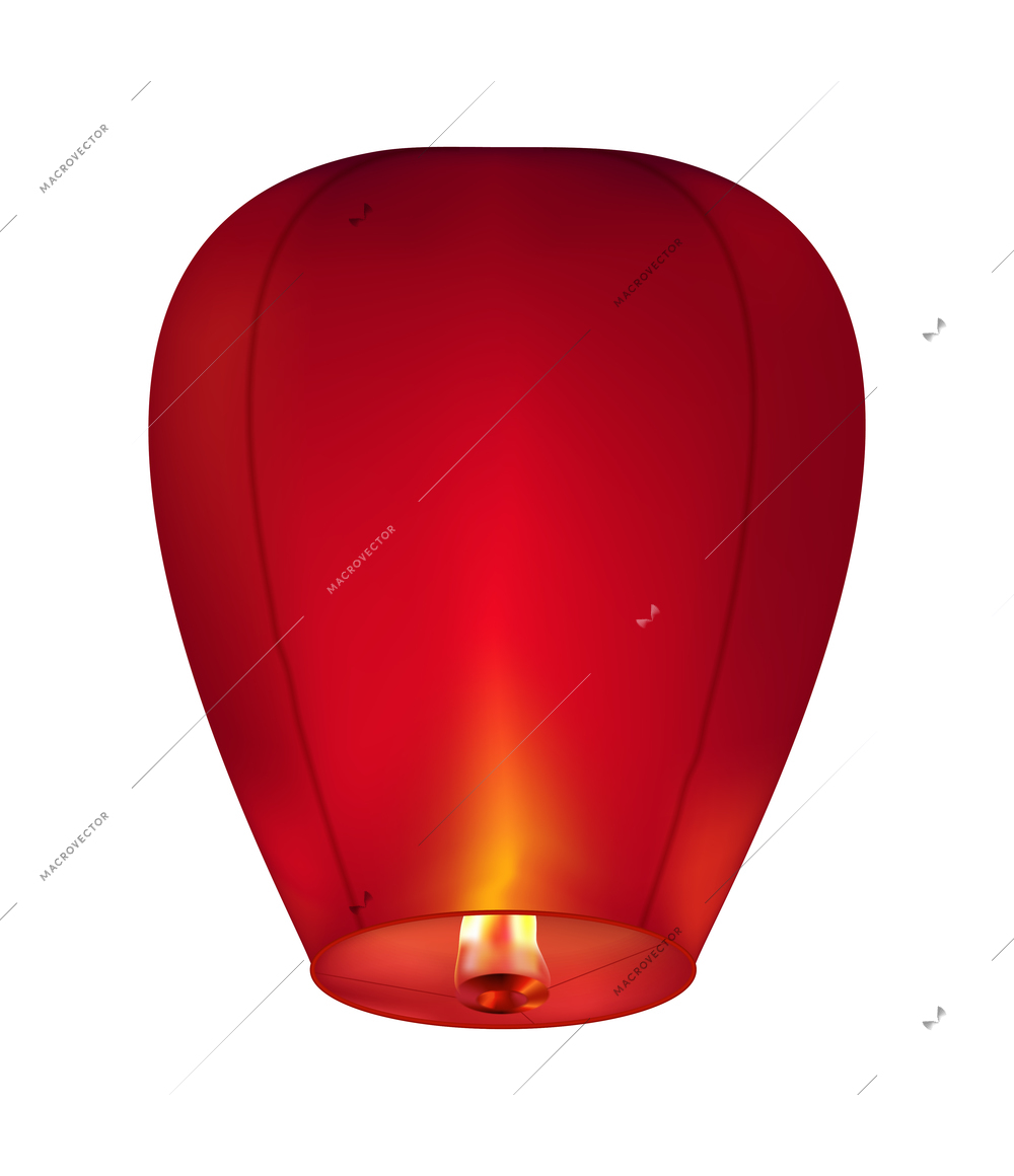 Diwali realistic composition with isolated image of red traditional airborne lantern vector illustration