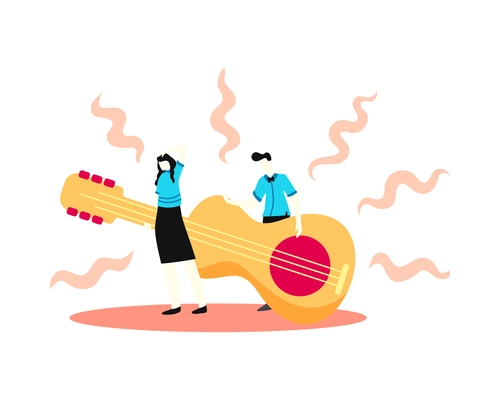 Online music learning app composition with human characters and acoustic guitar vector illustration