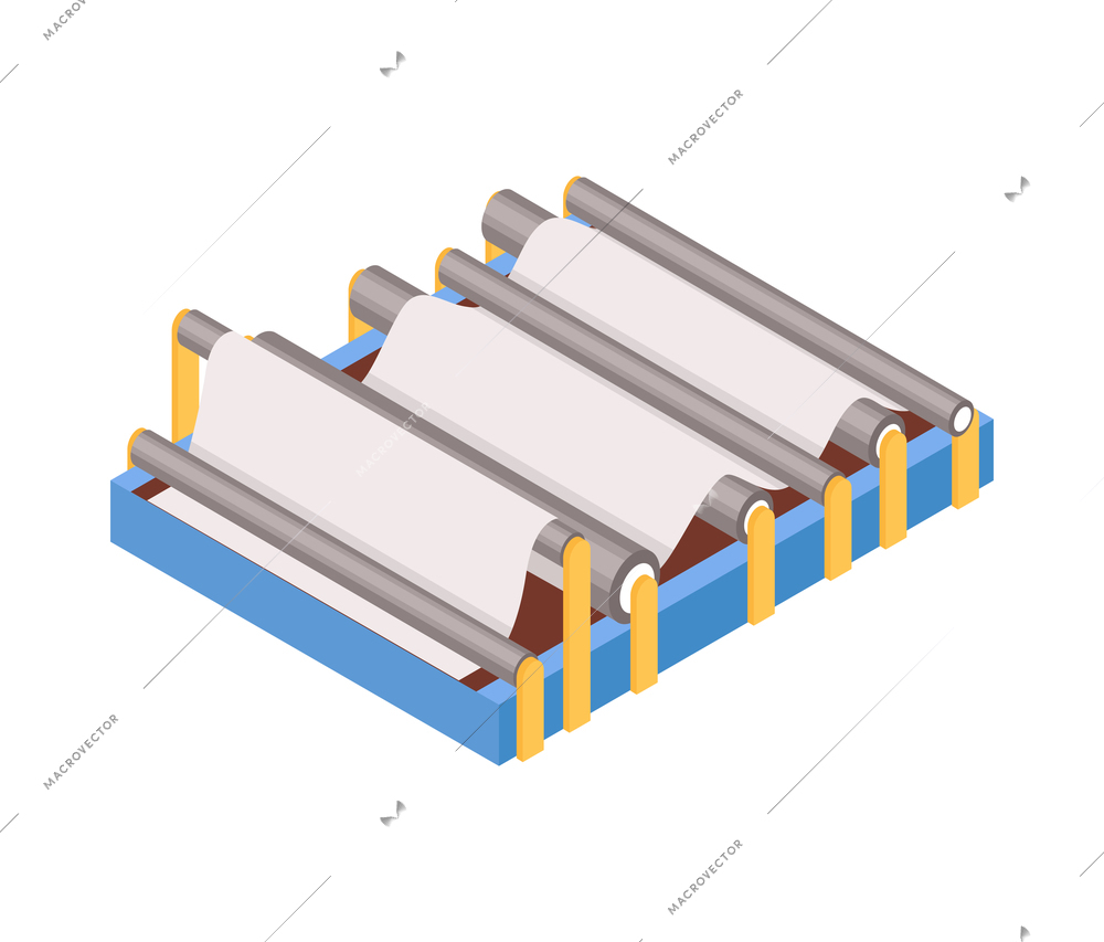 Isometric paper factory production composition with isolated image of industrial machine vector illustration