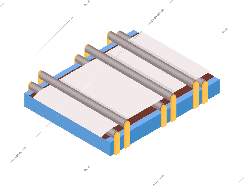 Isometric paper factory production composition with isolated image of industrial machine vector illustration