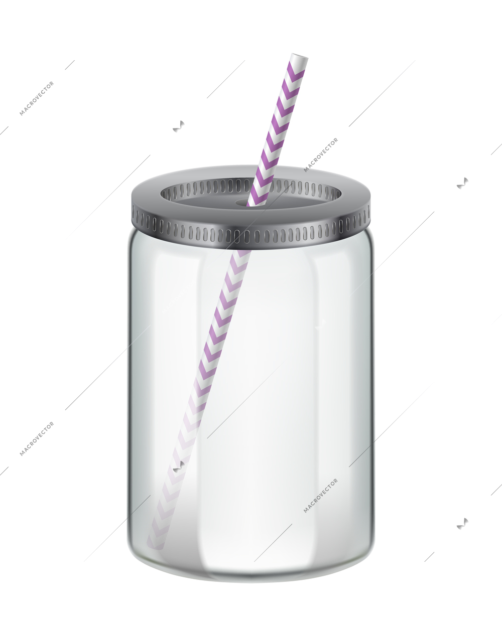 Realistic jar glass cup for detox water cocktail smoothie composition of isolated image on blank background vector illustration