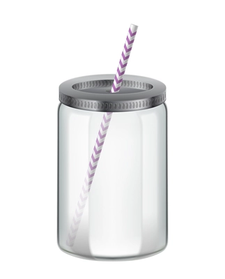 Realistic jar glass cup for detox water cocktail smoothie composition of isolated image on blank background vector illustration