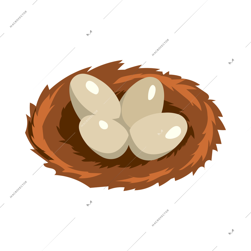 Isometric poultry farm chicken composition with isolated image of nest with eggs vector illustration