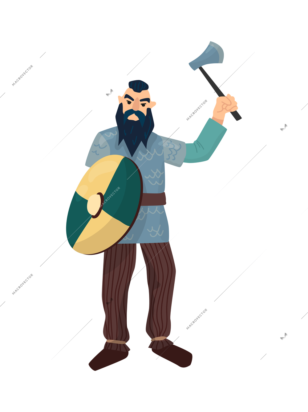 Scandinavian vikings culture composition with isolated character of male viking with axe and shield vector illustration