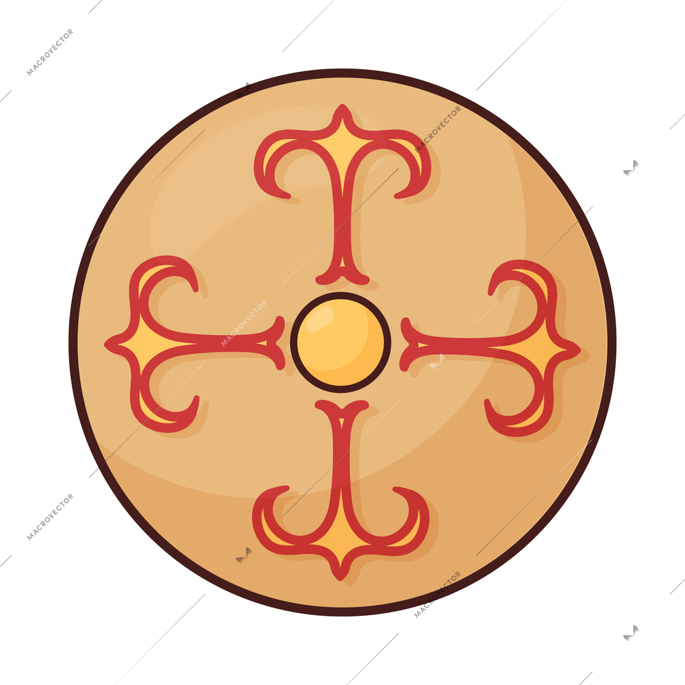 Scandinavian vikings culture composition with isolated image of shield with ornament vector illustration