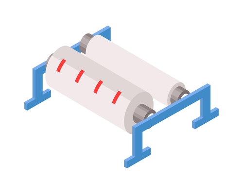 Isometric paper factory production composition with isolated image of paper roller machine vector illustration