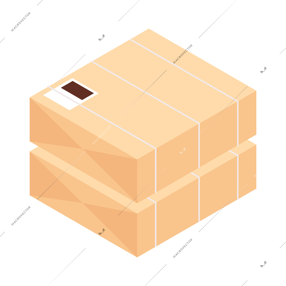 Isometric paper factory production composition with isolated image of cardboard boxes stack vector illustration