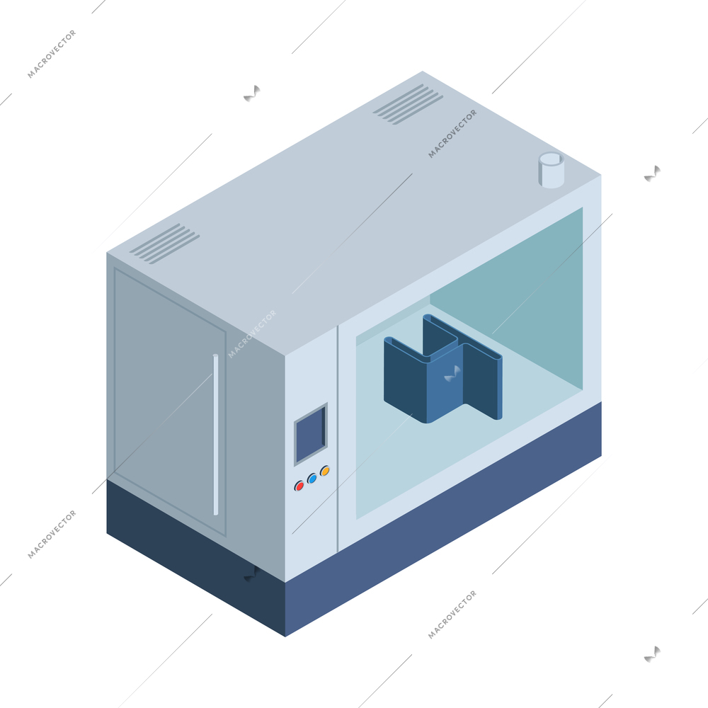 Isometric 3d printing composition with isolated image of appliance for drying printed 3d models vector illustration