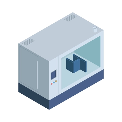 Isometric 3d printing composition with isolated image of appliance for drying printed 3d models vector illustration