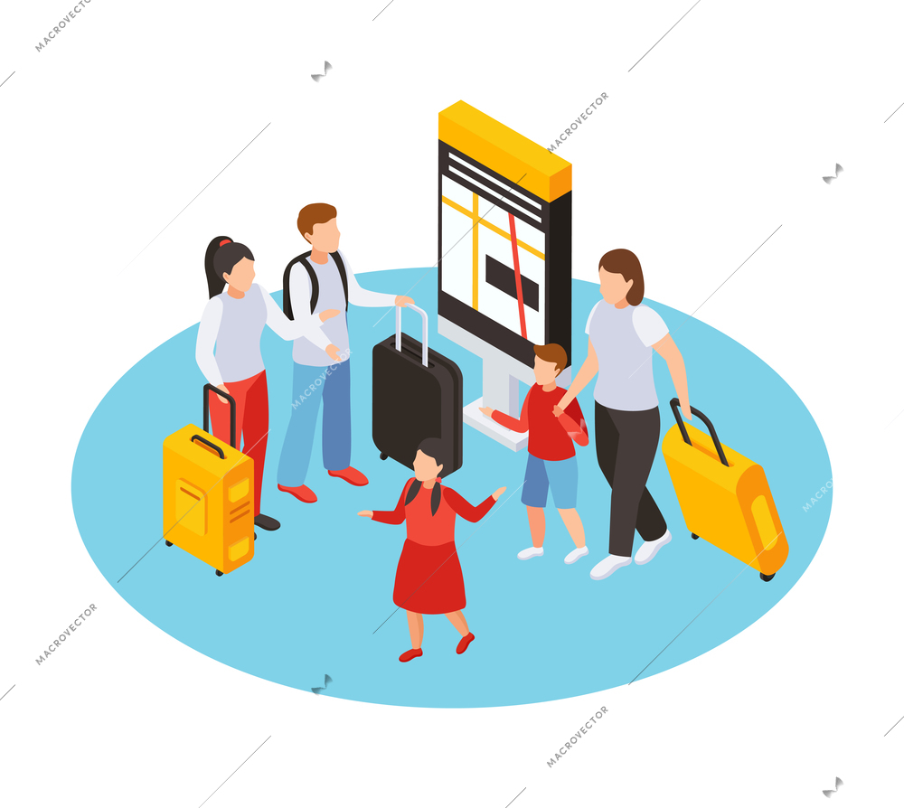 Traveling people isometric composition with isolated human characters at lightbox with city map vector illustration