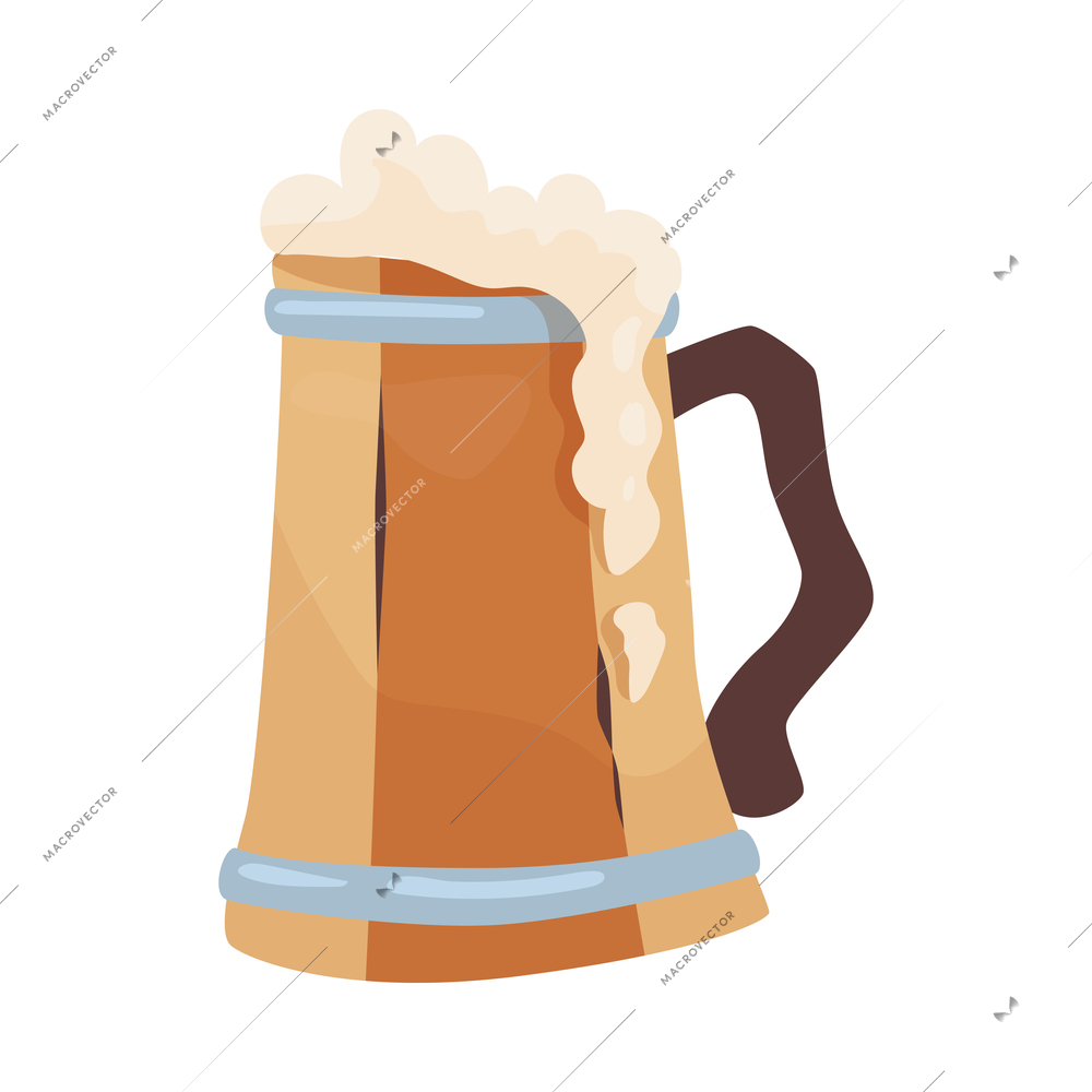 Scandinavian vikings culture composition with isolated image of wooden mug with beer vector illustration