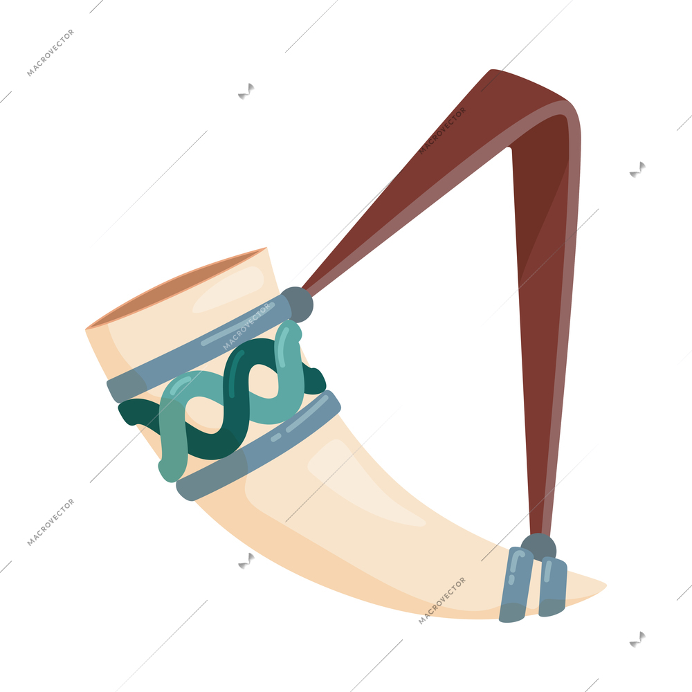 Scandinavian vikings culture composition with isolated image of hanging horn with ornament vector illustration