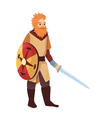 Scandinavian vikings culture composition with isolated character of viking warrior with sword vector illustration