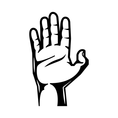 Hand wrist gesture black engraving composition with monochrome palm gesture vector illustration