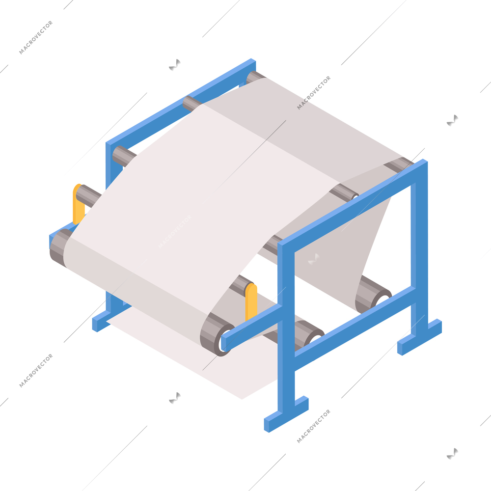 Isometric paper factory production composition with isolated image of industrial machine vector illustration