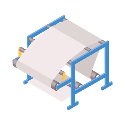 Isometric paper factory production composition with isolated image of industrial machine vector illustration