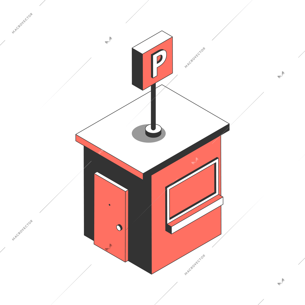 Parking cars isometric composition with isolated image of parking booth on blank background vector illustration