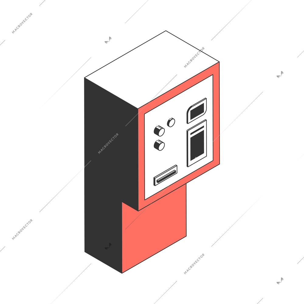 Parking cars isometric composition with isolated image of ticket machine on blank background vector illustration