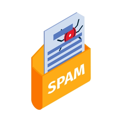 Isometric hacker safety system composition with isolated image of spam letter in envelope with bug vector illustration