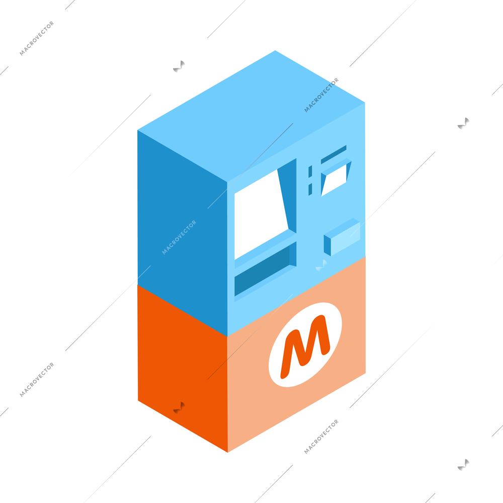 Metro isometric composition with isolated image of ticket machine selling subway passes vector illustration