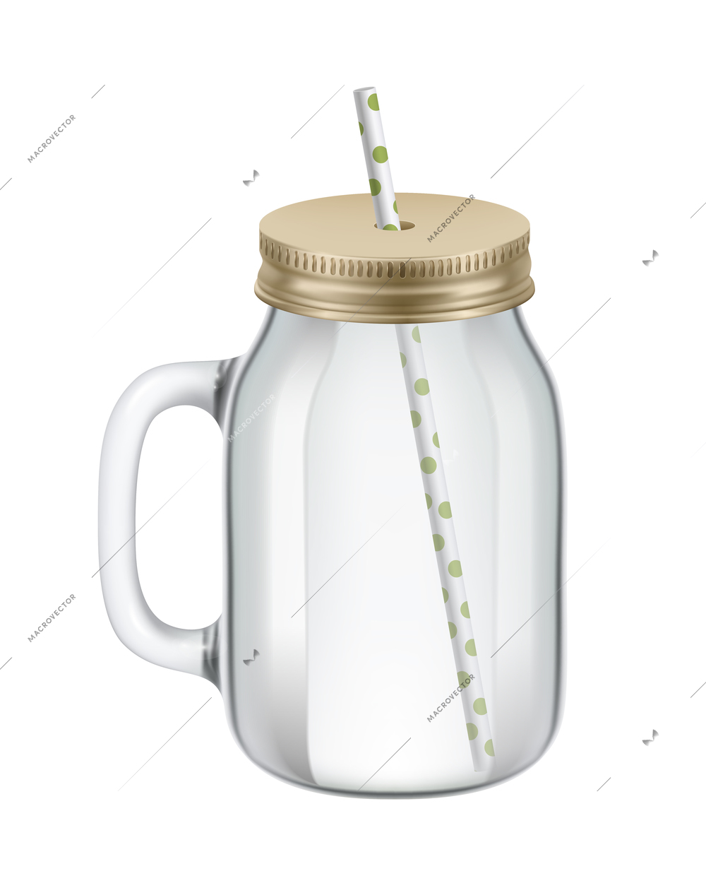 Realistic jar glass cup for detox water cocktail smoothie composition of isolated image on blank background vector illustration