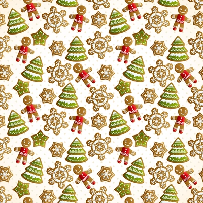 Christmas holiday decoration seamless pattern with sweet cookie trees snowflakes and ginger men vector illustration