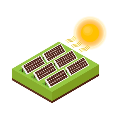 Isometric natural environmental land resources composition with view of field with solar batteries vector illustration