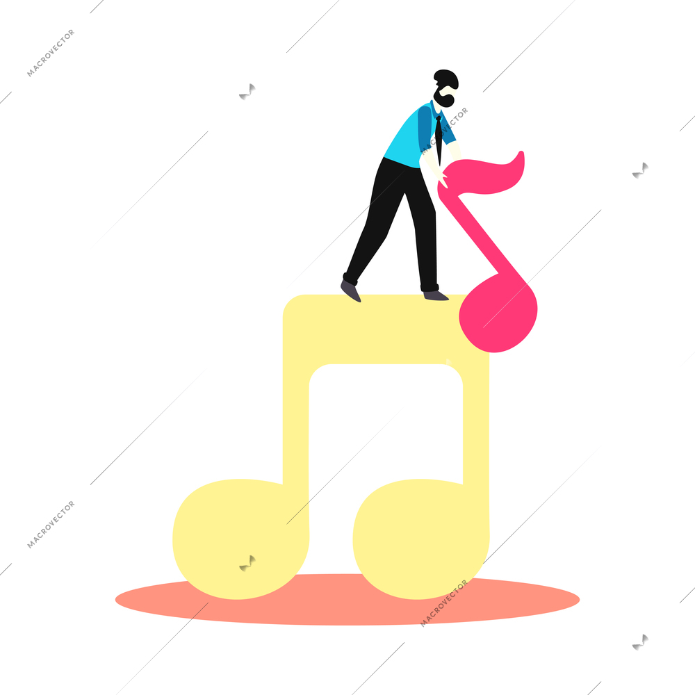 Online music learning app composition with human character and music notes vector illustration