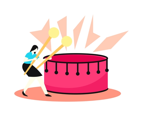 Online music learning app composition with female character playing on big drum vector illustration