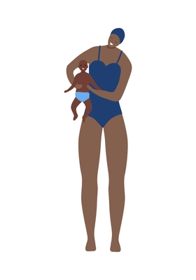 Swim pool people composition with isolated human character of mother in swimsuit holding baby vector illustration
