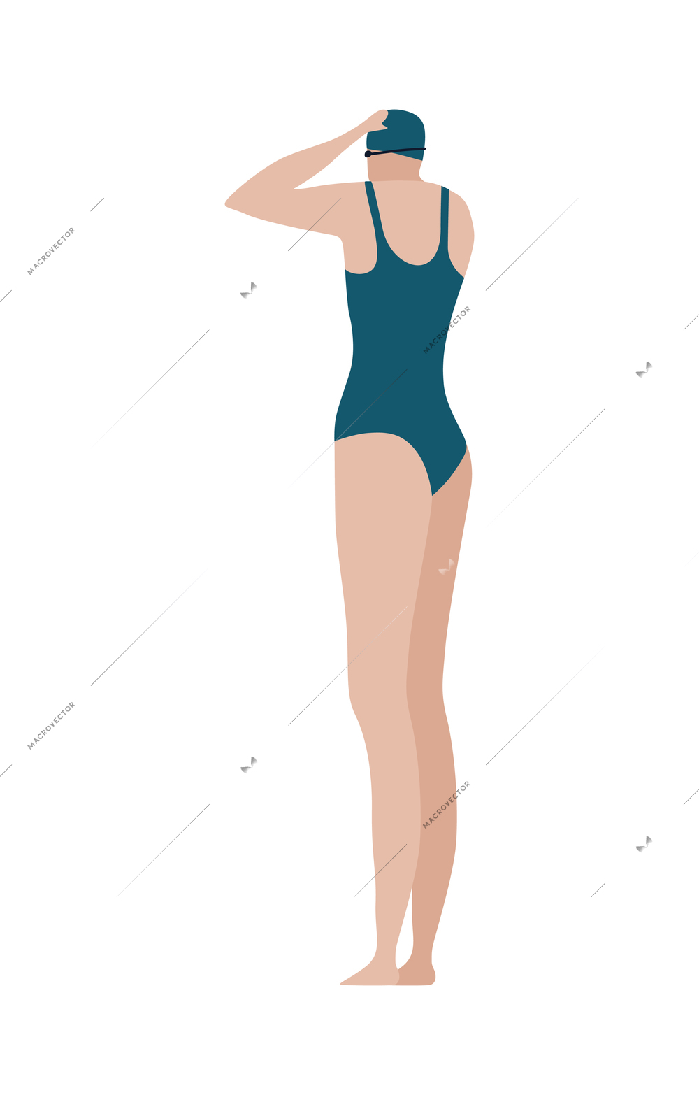 Swim pool people composition with isolated human character of woman in swimsuit wearing swimming hat vector illustration