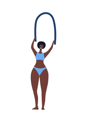 Swim pool people composition with isolated human character of black woman in swimsuit holding pullbuoy vector illustration