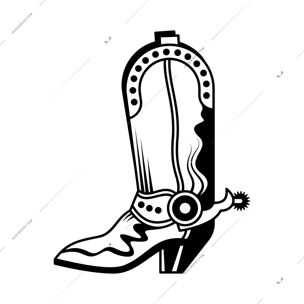 Cowboy emblem monochrome vintage composition with isolated image of leather boot vector illustration