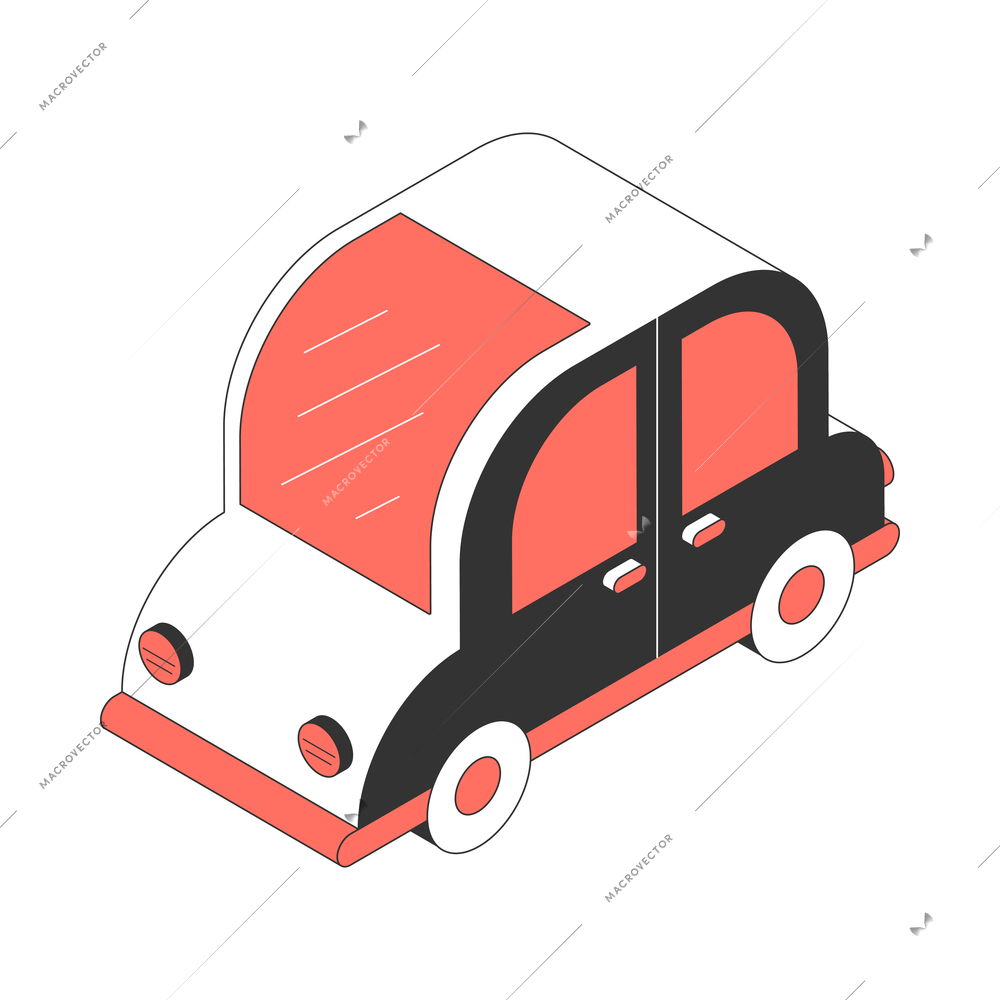 Parking cars isometric composition with isolated image of white car on blank background vector illustration