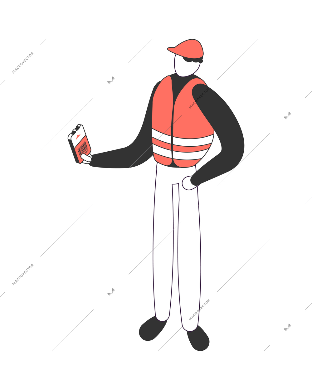 Parking cars isometric composition with isolated character of parking guard on blank background vector illustration