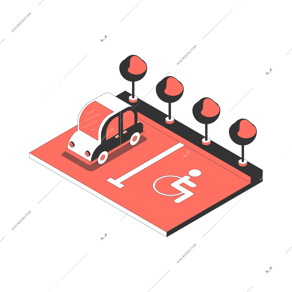 Parking cars isometric composition with isolated image of parking place on blank background vector illustration