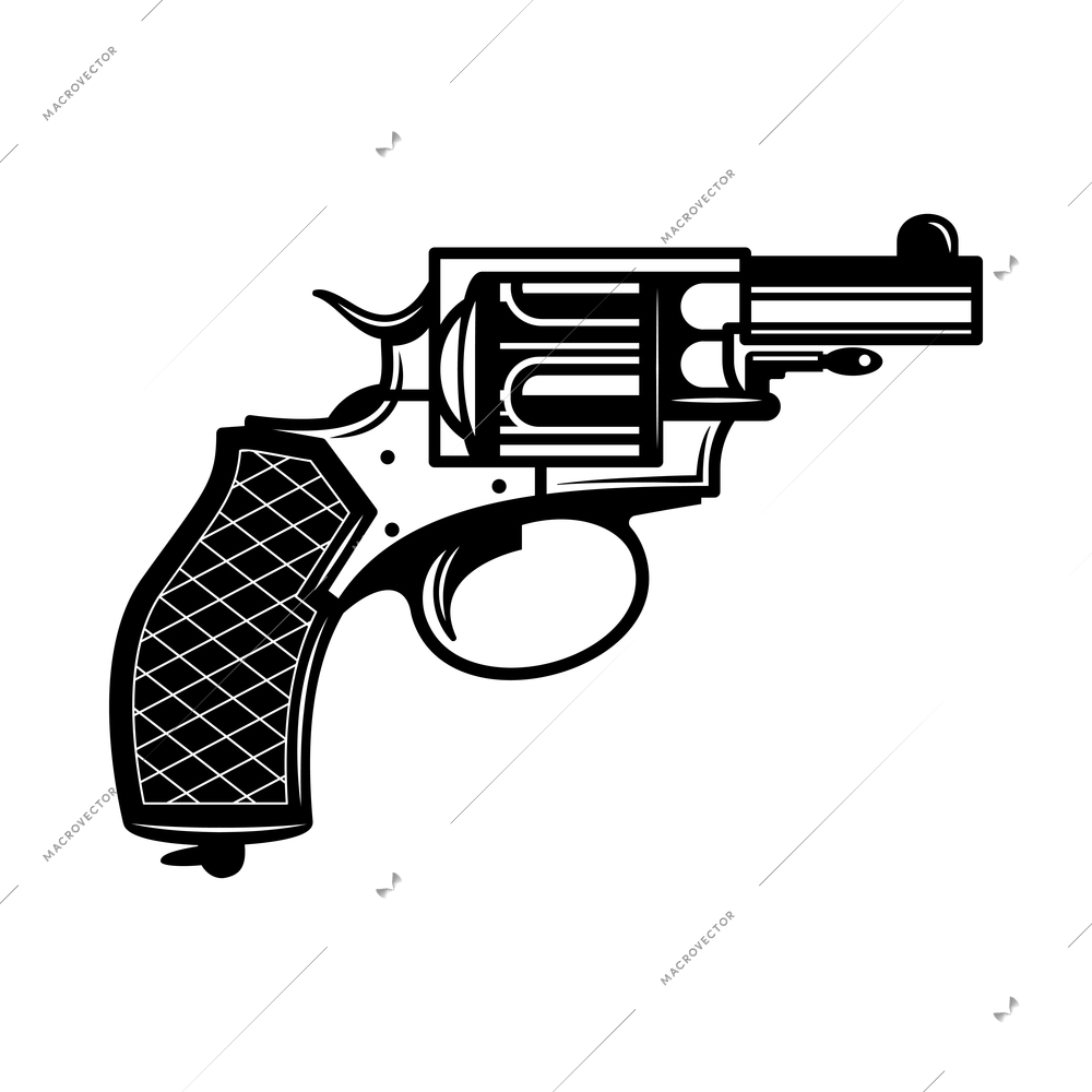 Cowboy emblem monochrome vintage composition with isolated image of short pistol vector illustration