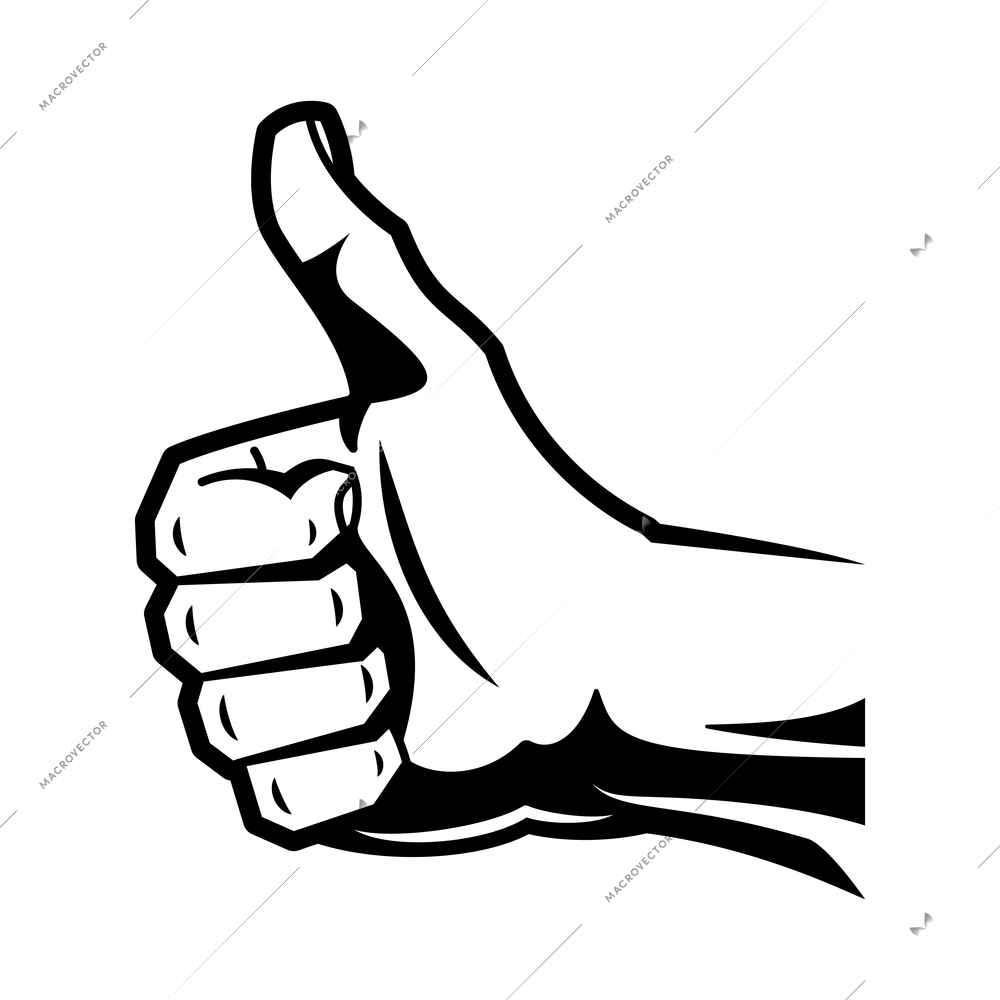 Hand wrist gesture black engraving composition with monochrome thumbs up gesture vector illustration