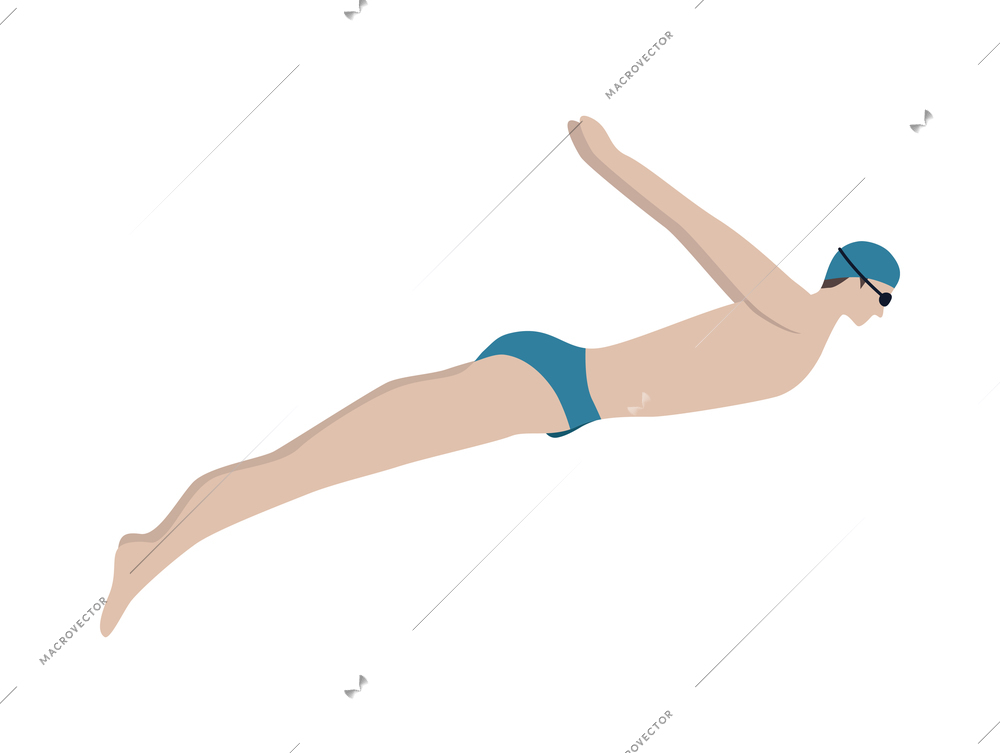Swim pool people composition with isolated human character of man jumping in swimsuit vector illustration