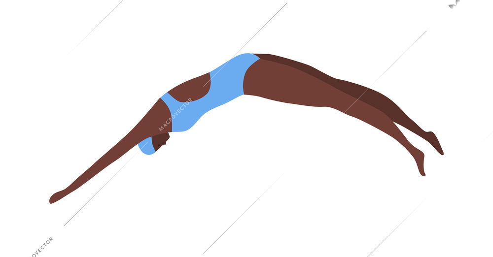 Swim pool people composition with isolated human character of black woman jumping in swimsuit vector illustration