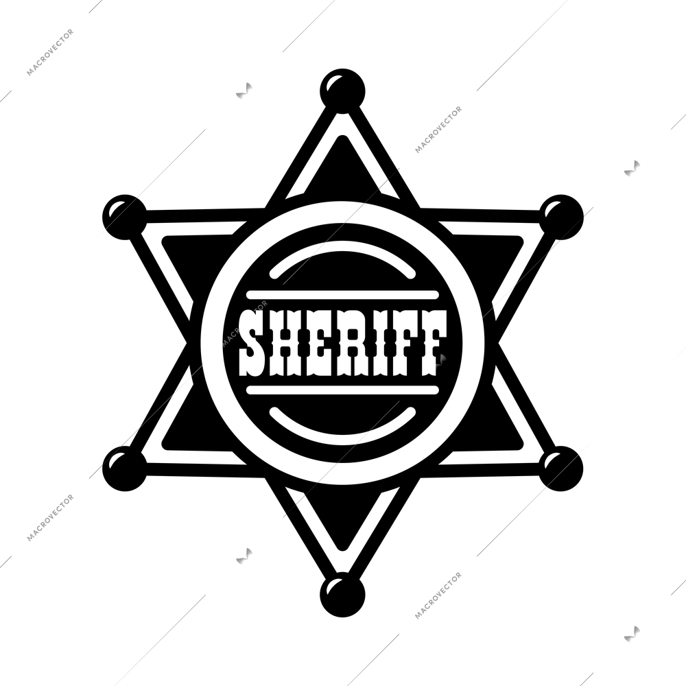 Cowboy emblem monochrome vintage composition with isolated image of sheriff star vector illustration