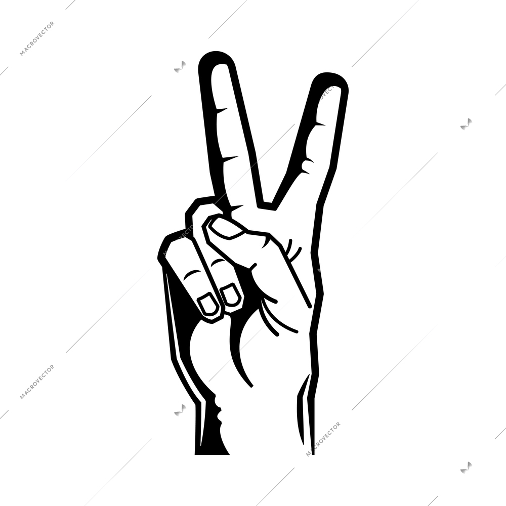 Hand wrist gesture black engraving composition with monochrome two fingers gesture vector illustration