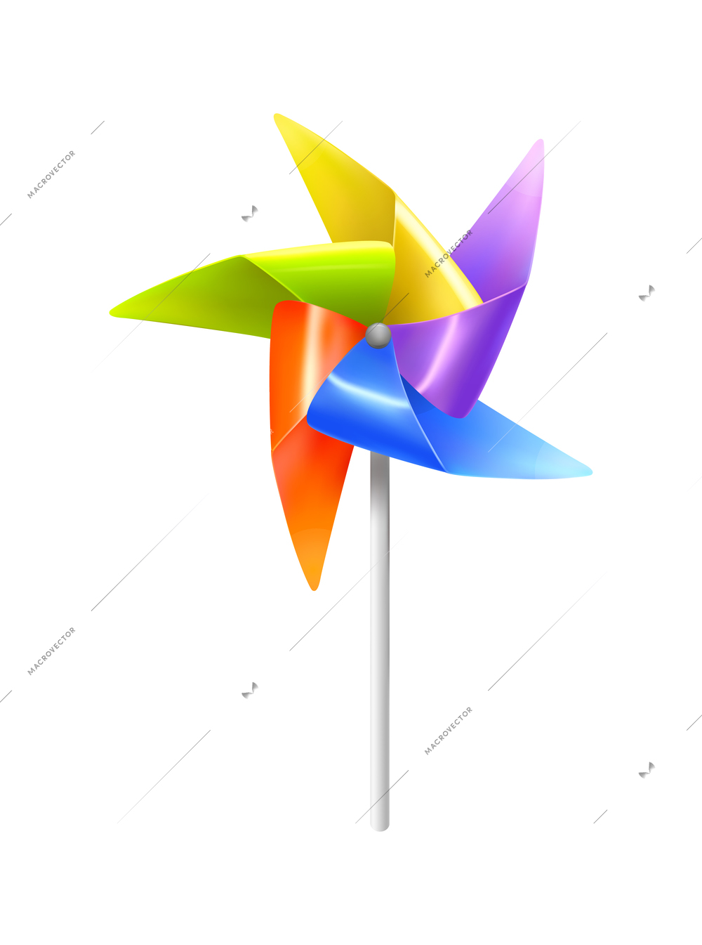 Realistic kite composition with realistic image of colorful wind mill toy on stick vector illustration