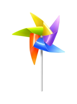 Realistic kite composition with realistic image of colorful wind mill toy on stick vector illustration