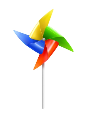 Realistic kite composition with realistic image of colorful wind mill toy on stick vector illustration