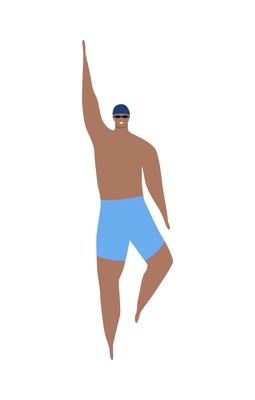 Swim pool people composition with isolated human character of male swimmer raising hand vector illustration